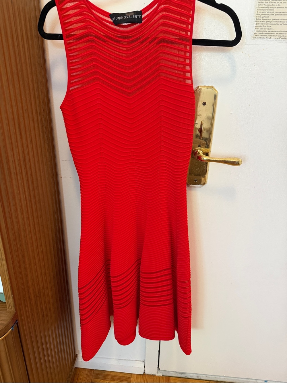 Vibrant Red Sleeveless Textured Fit-and-Flare Mini Dress